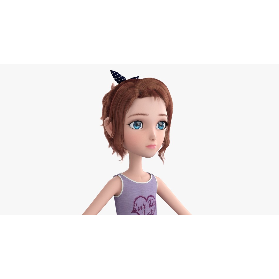 Cartoon Skate Girl 3D Model – Rigged Character for Animation, FBX - View 4