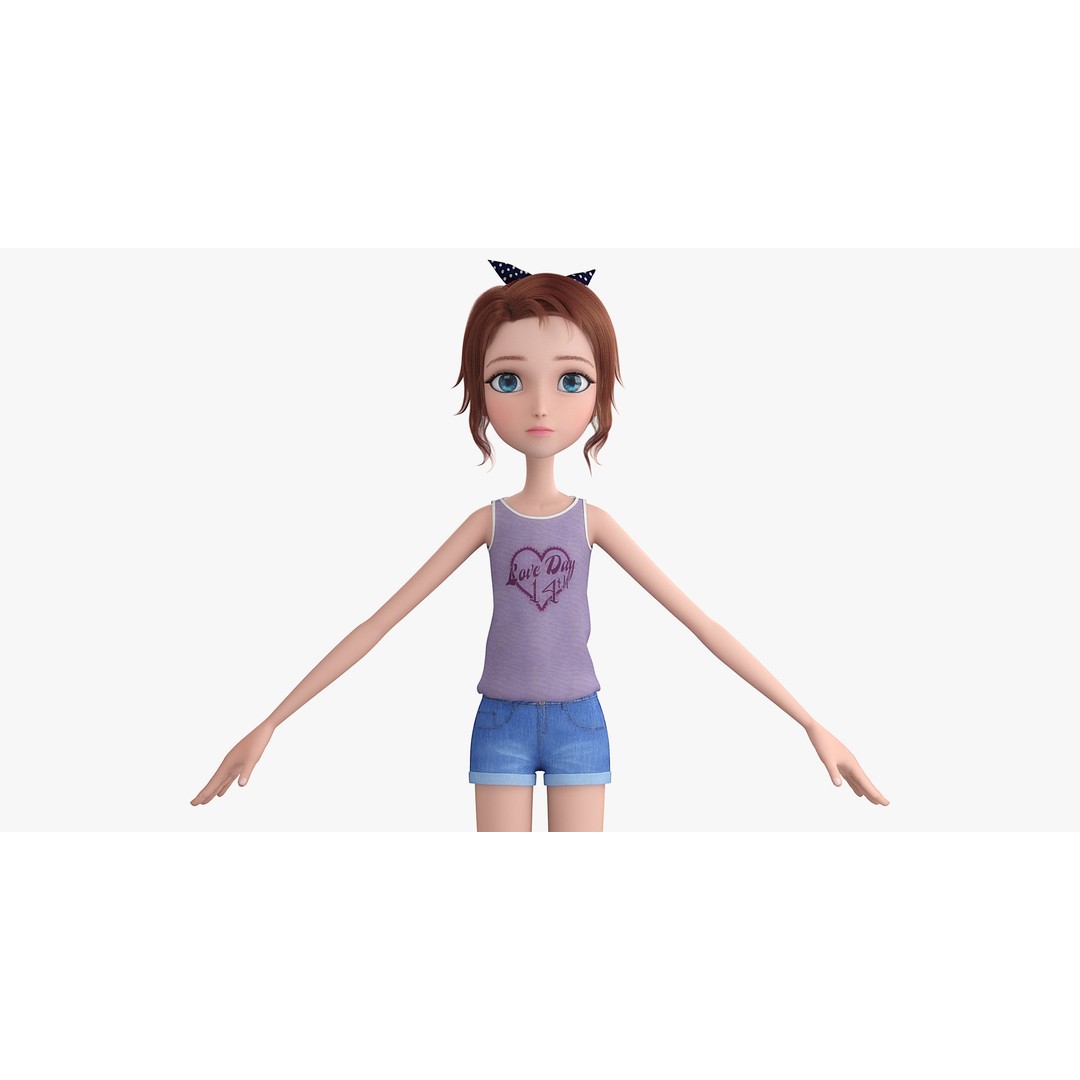 Cartoon Skate Girl 3D Model – Rigged Character for Animation, FBX - View 7