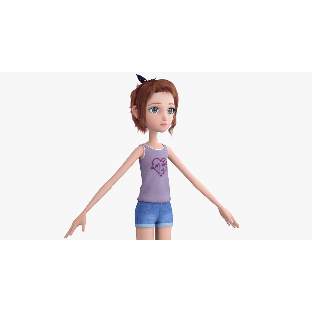 Cartoon Skate Girl 3D Model – Rigged Character for Animation, FBX - View 8