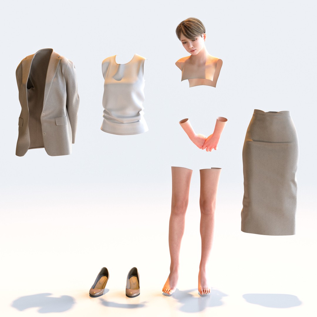 Posed Asian Business Woman 3D Model – Low Poly Game Asset, FBX/OBJ