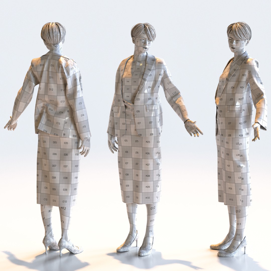 Posed Asian Business Woman 3D Model – Low Poly Game Asset, FBX/OBJ - View 11
