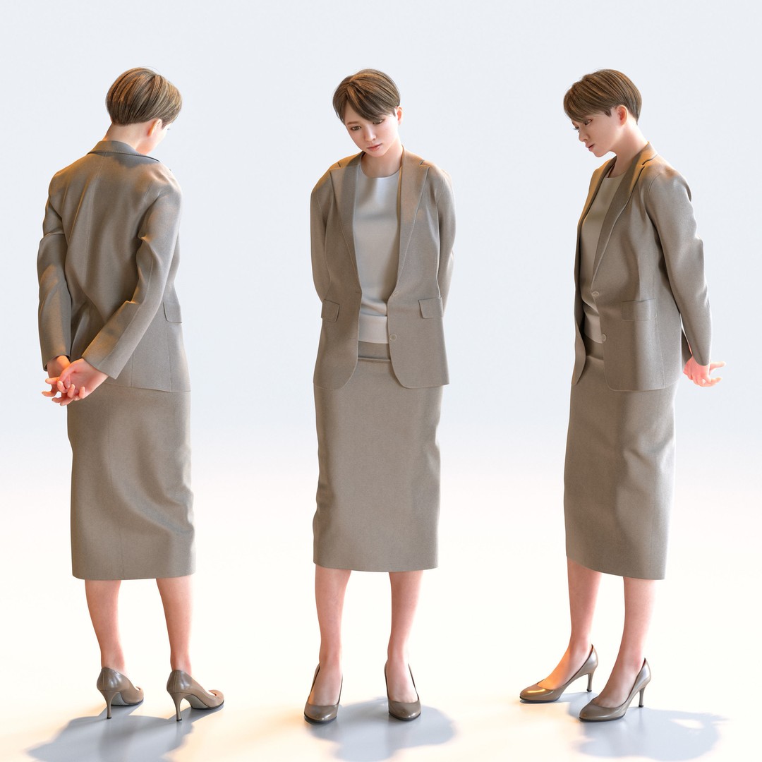 Posed Asian Business Woman 3D Model – Low Poly Game Asset, FBX/OBJ - View 13