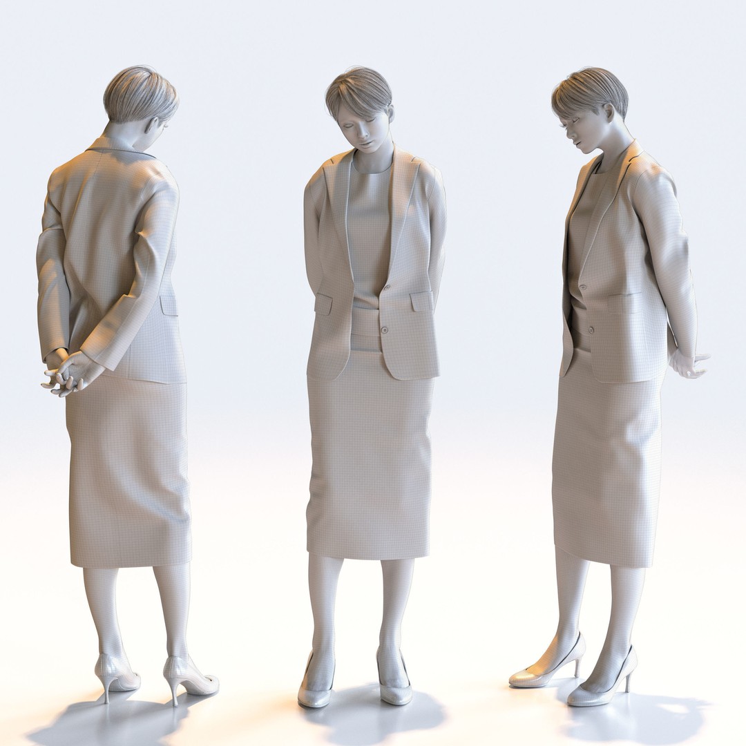 Posed Asian Business Woman 3D Model – Low Poly Game Asset, FBX/OBJ - View 14
