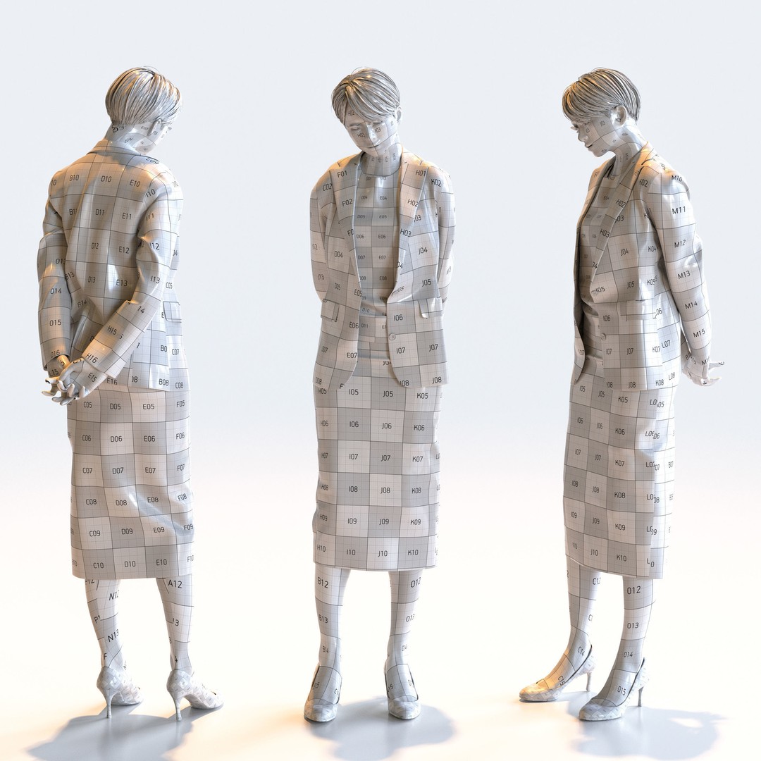 Posed Asian Business Woman 3D Model – Low Poly Game Asset, FBX/OBJ - View 15