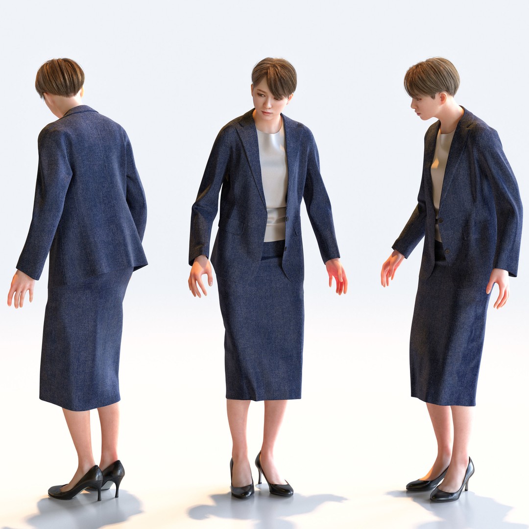 Posed Asian Business Woman 3D Model – Low Poly Game Asset, FBX/OBJ - View 17