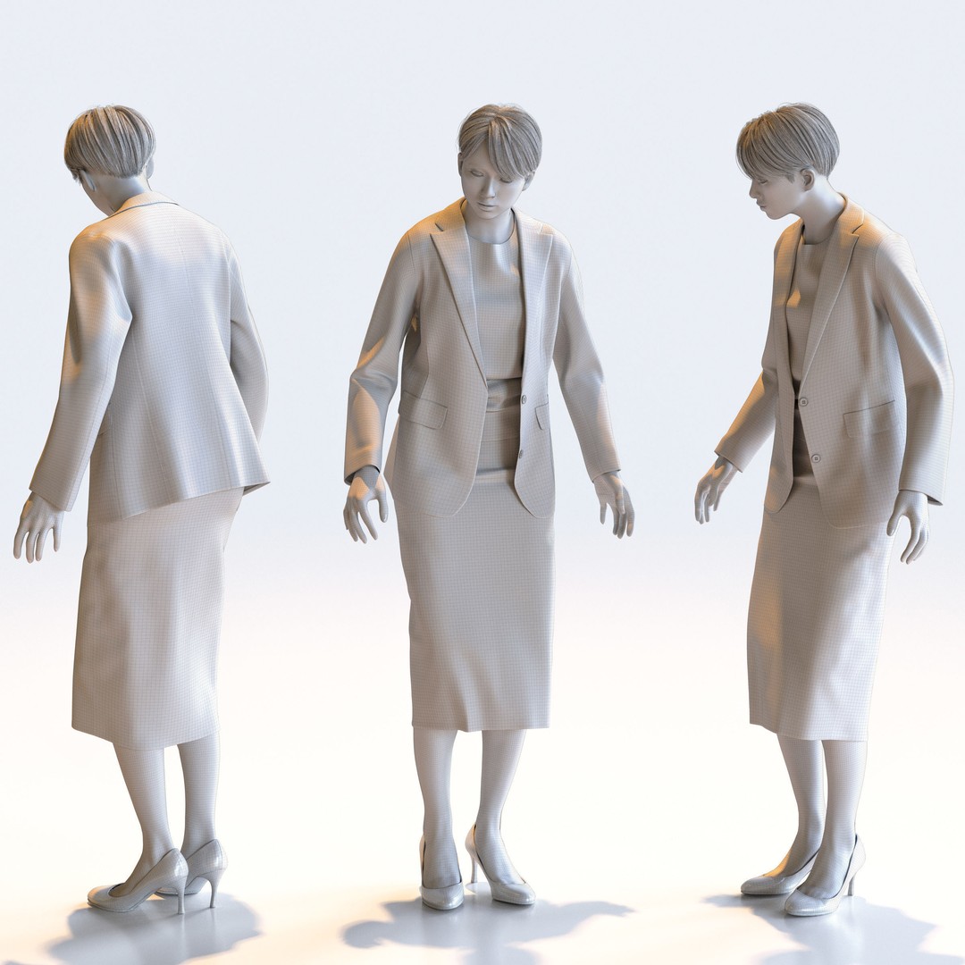 Posed Asian Business Woman 3D Model – Low Poly Game Asset, FBX/OBJ - View 18