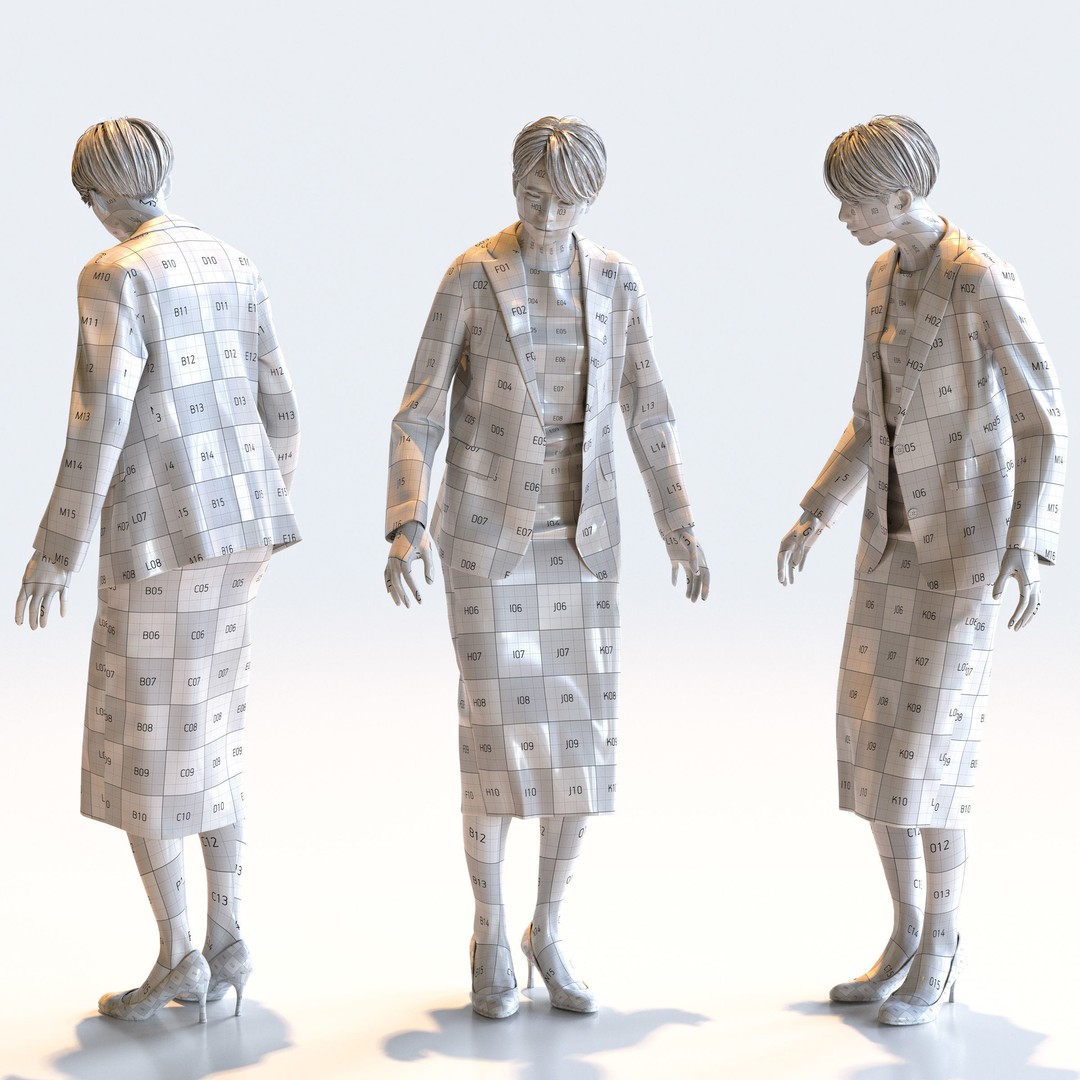 Posed Asian Business Woman 3D Model – Low Poly Game Asset, FBX/OBJ - View 19