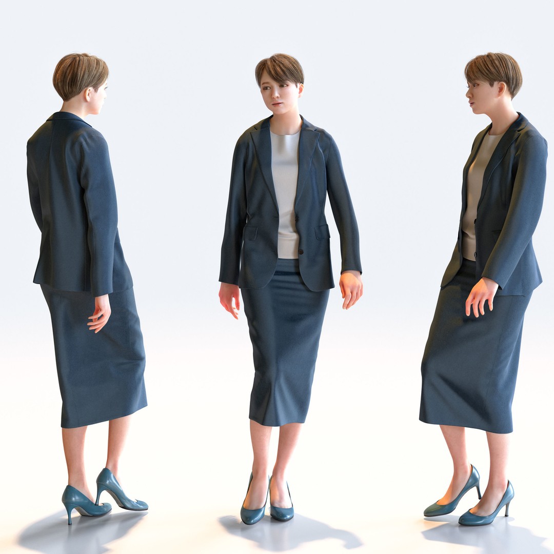 Posed Asian Business Woman 3D Model – Low Poly Game Asset, FBX/OBJ - View 21