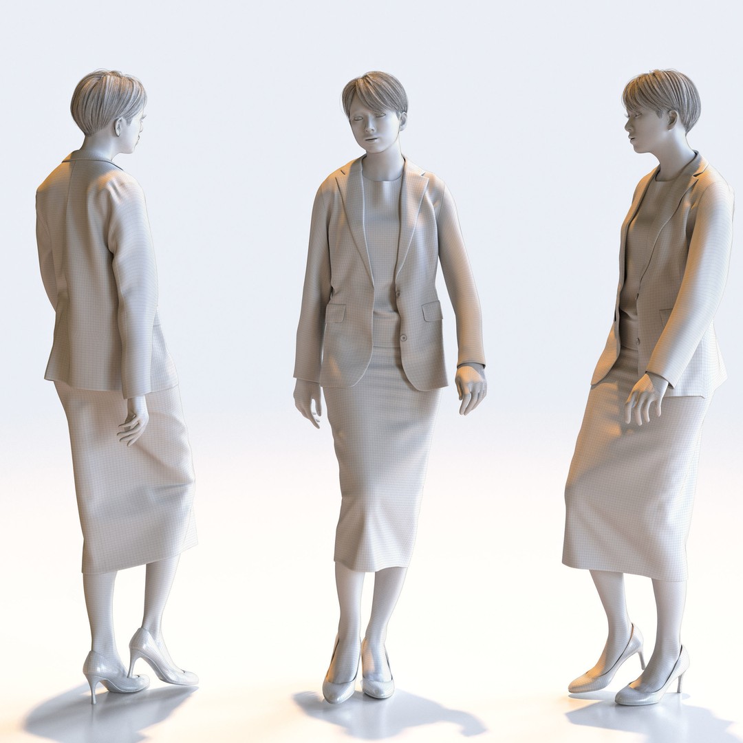 Posed Asian Business Woman 3D Model – Low Poly Game Asset, FBX/OBJ - View 22