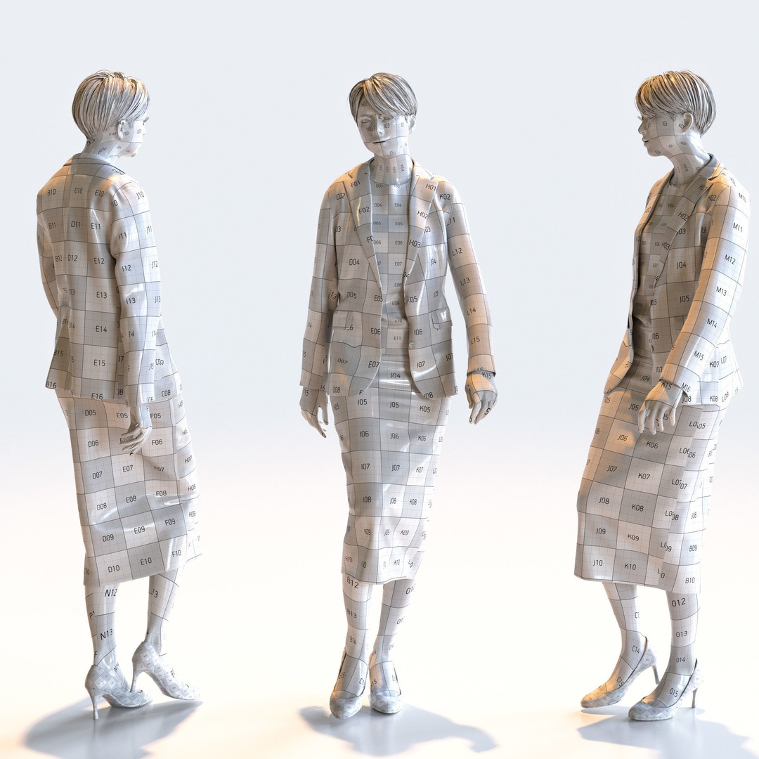 Posed Asian Business Woman 3D Model – Low Poly Game Asset, FBX/OBJ - View 23