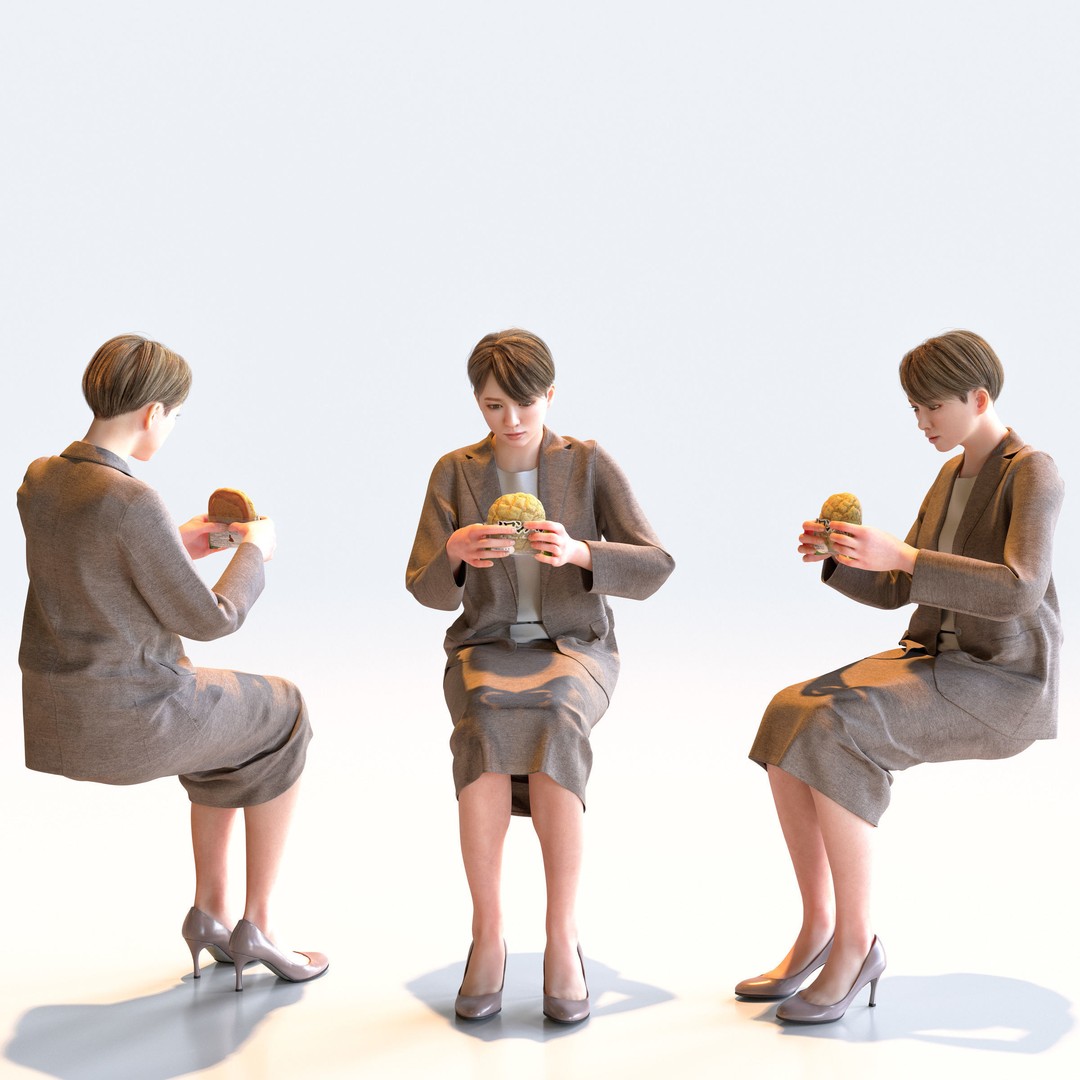 Posed Asian Business Woman 3D Model – Low Poly Game Asset, FBX/OBJ - View 5