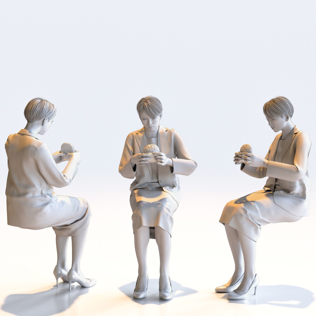 Posed Asian Business Woman 3D Model – Low Poly Game Asset, FBX/OBJ - View 6