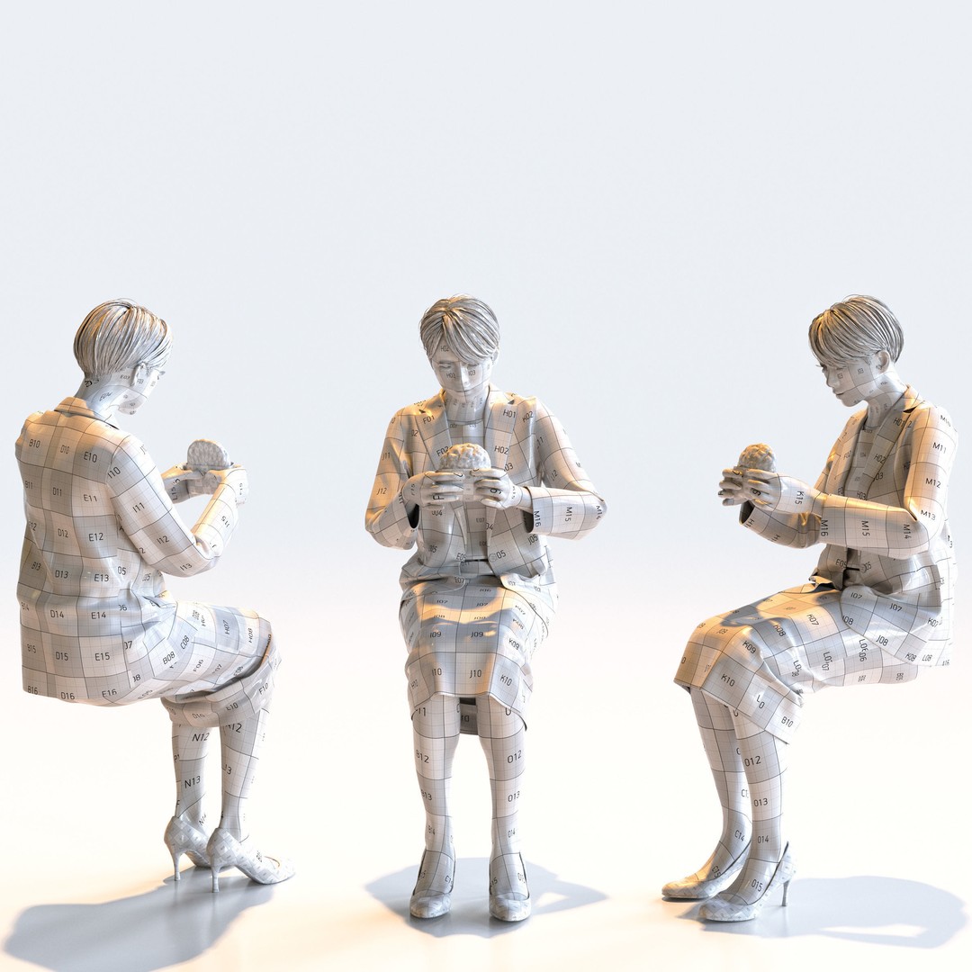 Posed Asian Business Woman 3D Model – Low Poly Game Asset, FBX/OBJ - View 7