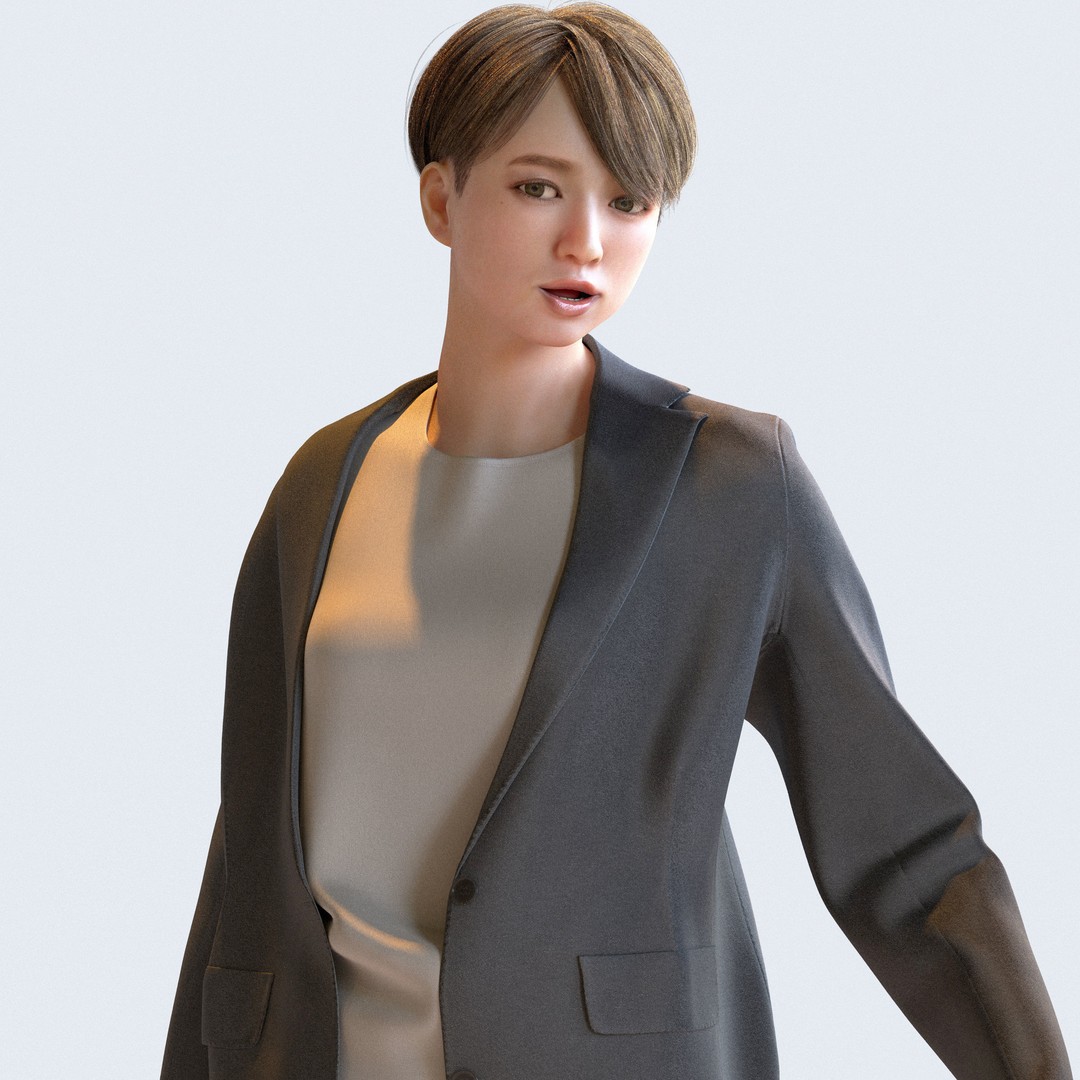 Posed Asian Business Woman 3D Model – Low Poly Game Asset, FBX/OBJ - View 8