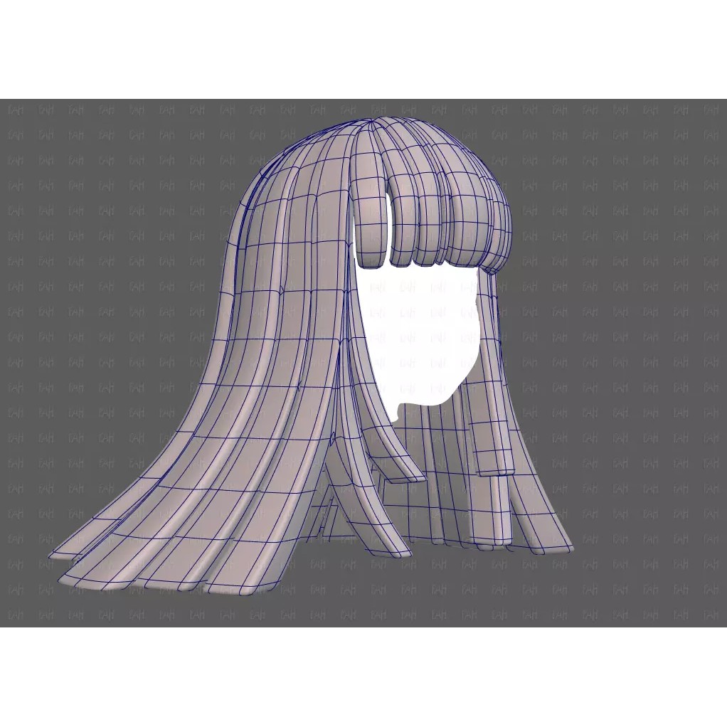 Base Hair 3D Model – Low Poly Cartoon Hairstyle for Animation - View 12