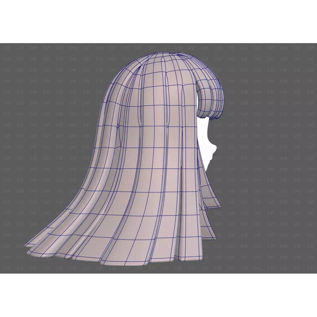 Base Hair 3D Model – Low Poly Cartoon Hairstyle for Animation - View 13