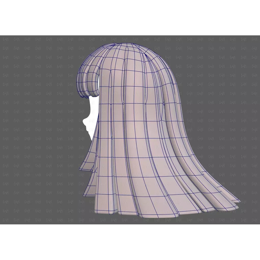 Base Hair 3D Model – Low Poly Cartoon Hairstyle for Animation - View 17