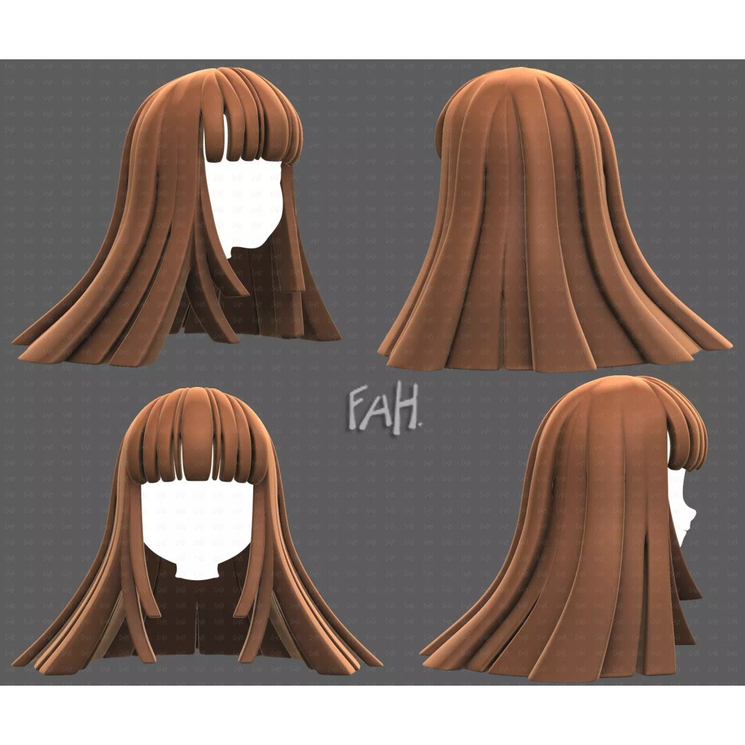 Base Hair 3D Model – Low Poly Cartoon Hairstyle for Animation - View 2
