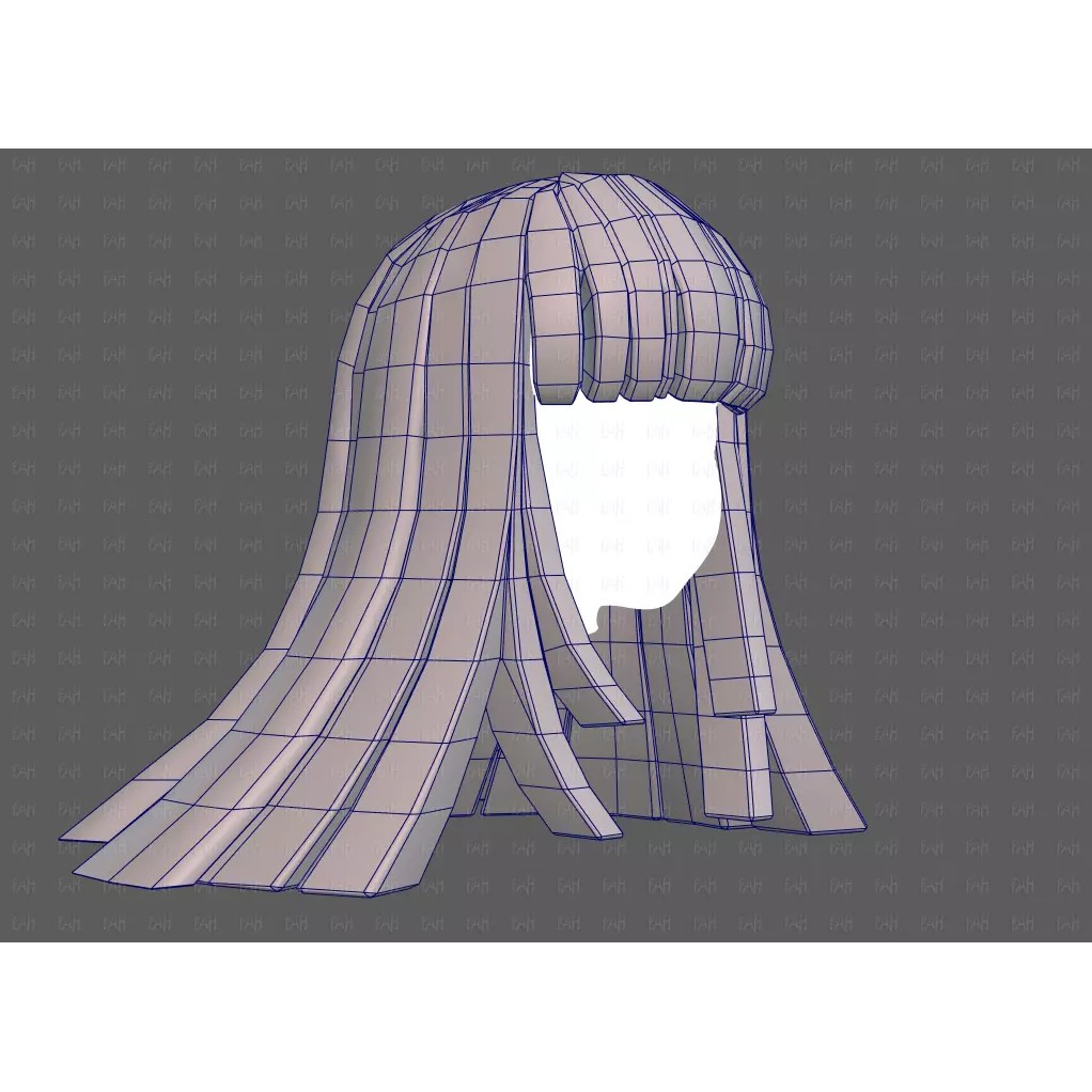 Base Hair 3D Model – Low Poly Cartoon Hairstyle for Animation - View 28