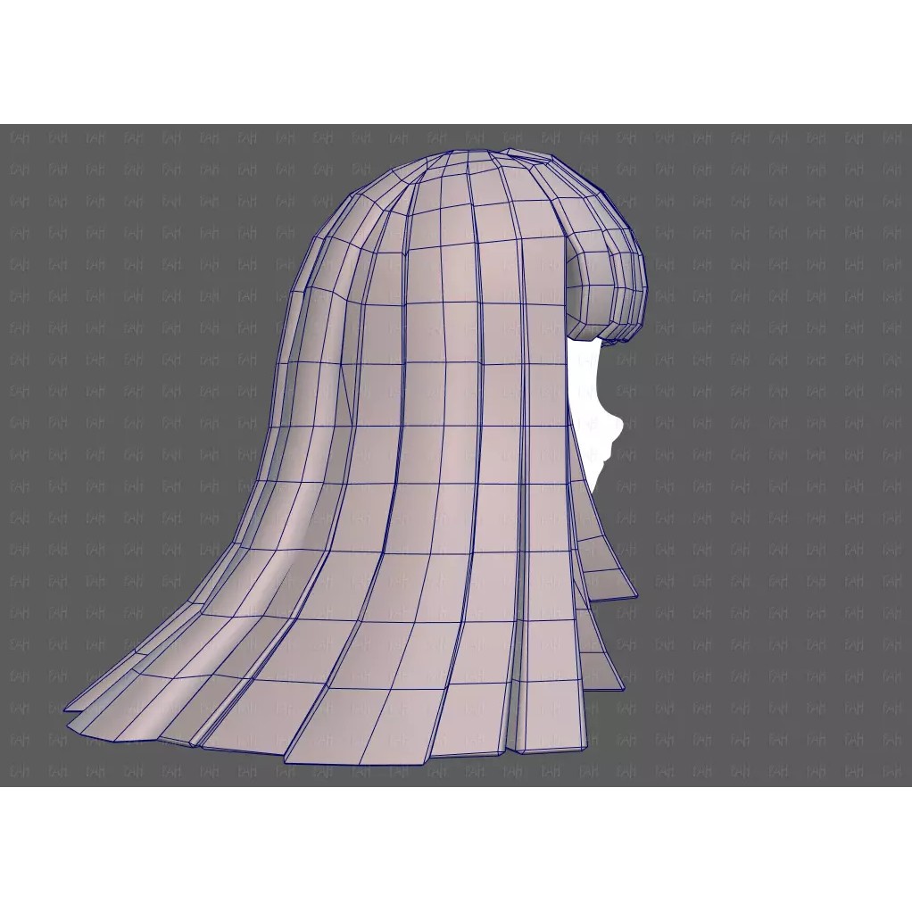 Base Hair 3D Model – Low Poly Cartoon Hairstyle for Animation - View 29