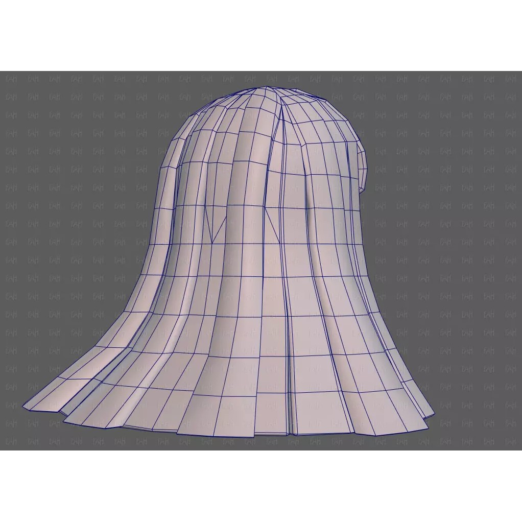 Base Hair 3D Model – Low Poly Cartoon Hairstyle for Animation - View 30
