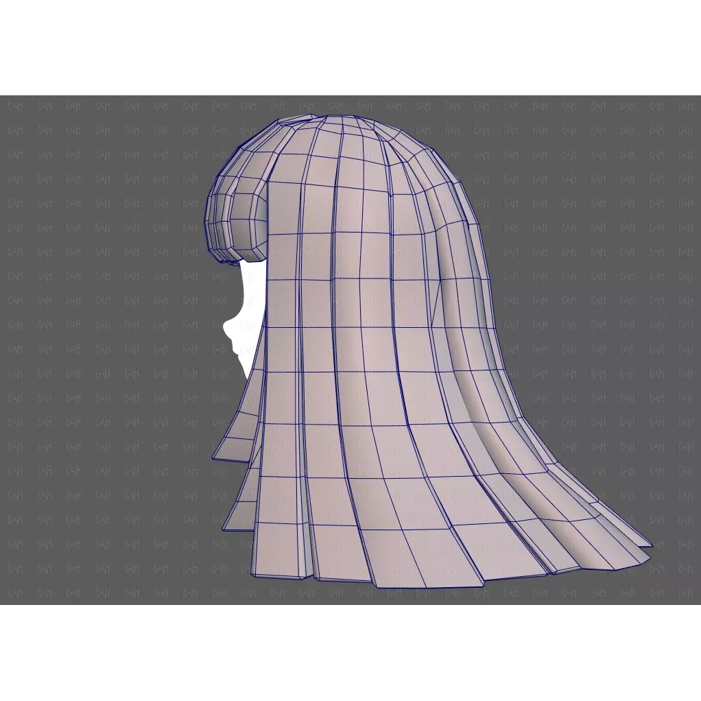 Base Hair 3D Model – Low Poly Cartoon Hairstyle for Animation - View 33