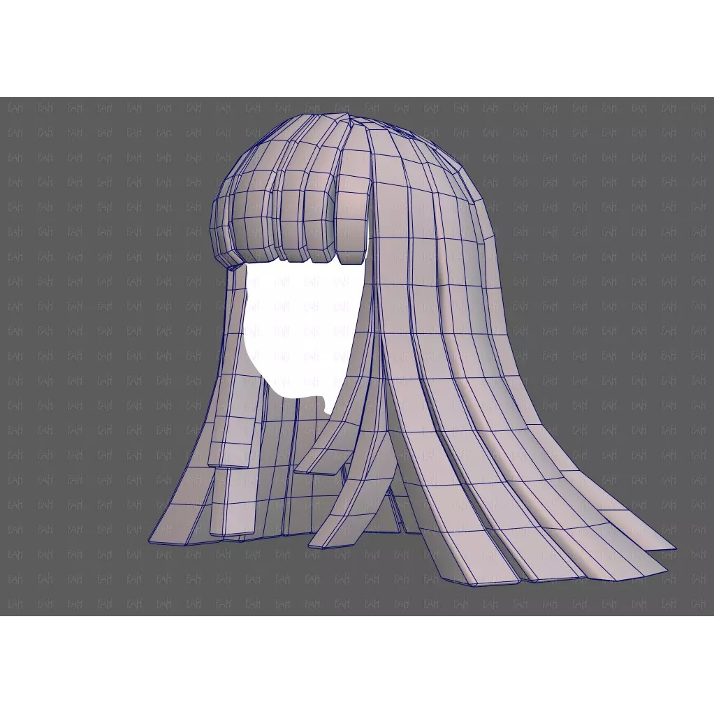 Base Hair 3D Model – Low Poly Cartoon Hairstyle for Animation - View 34