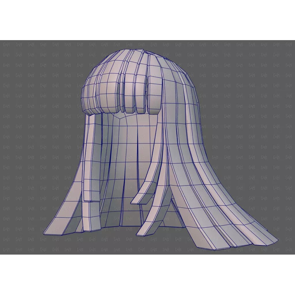 Base Hair 3D Model – Low Poly Cartoon Hairstyle for Animation - View 42