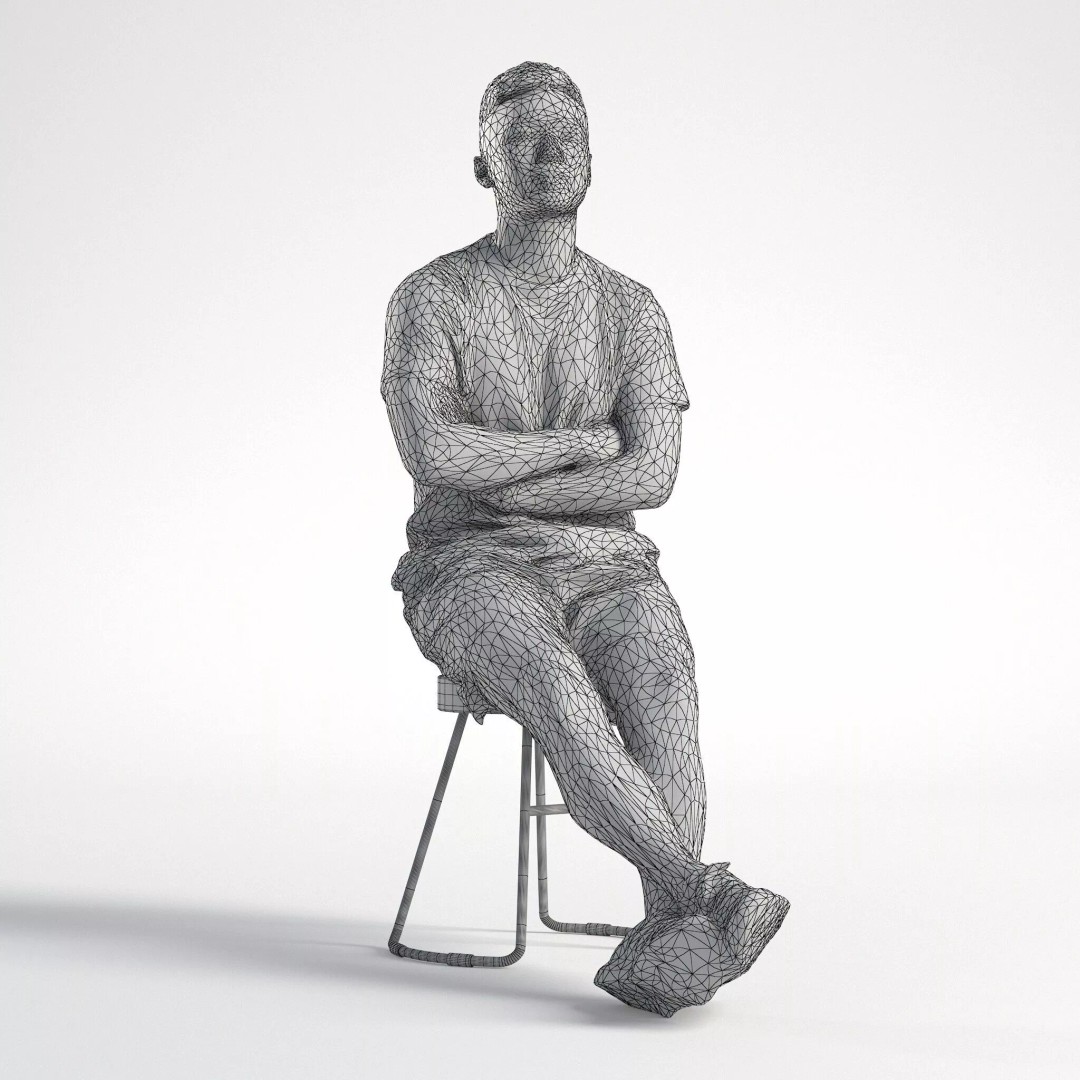 Asian Male Character 3D Model – Low Poly Casual Sitting Asset, FBX