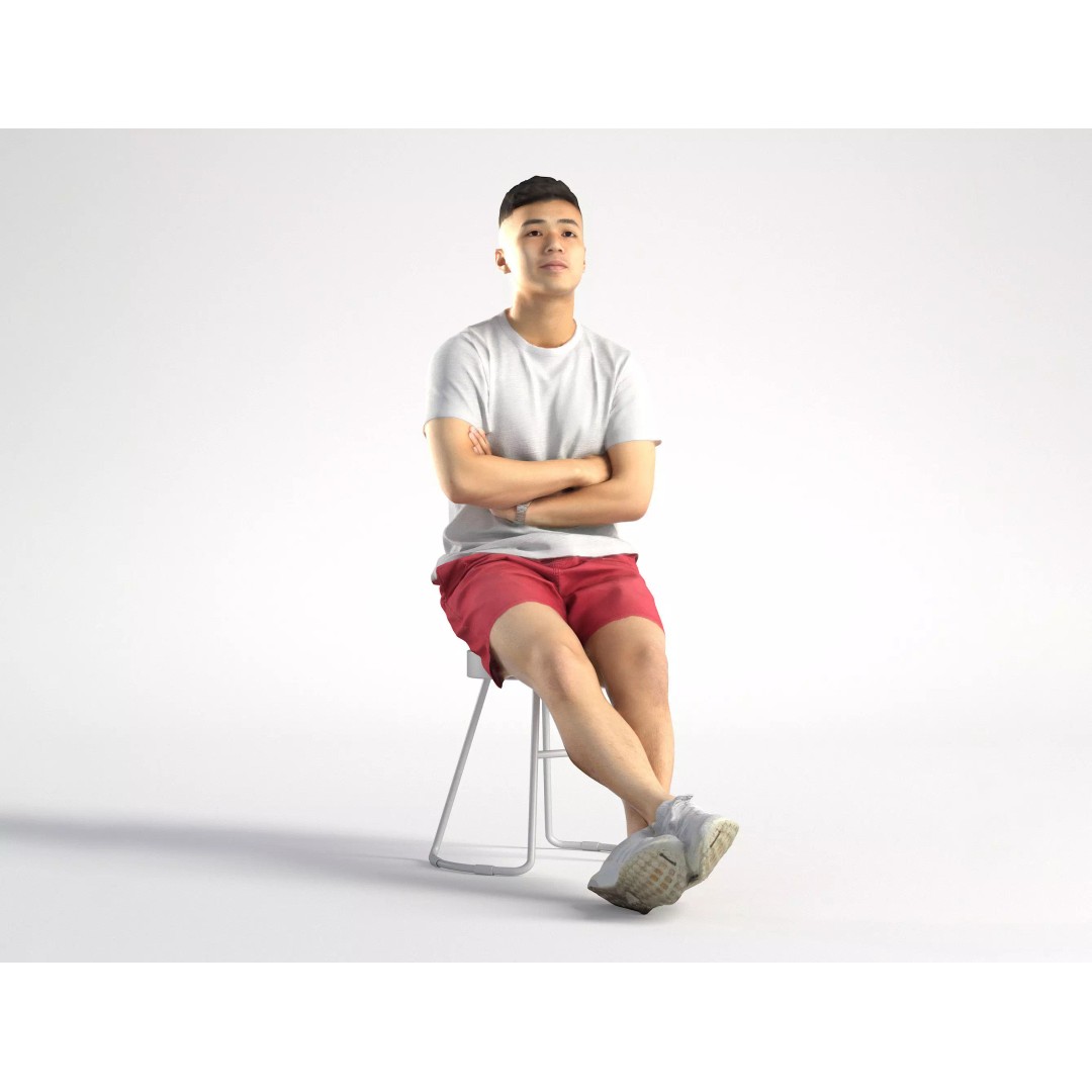 Asian Male Character 3D Model – Low Poly Casual Sitting Asset, FBX - View 2