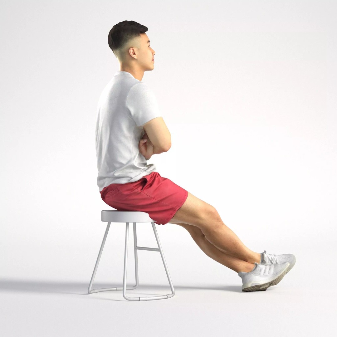 Asian Male Character 3D Model – Low Poly Casual Sitting Asset, FBX - View 4