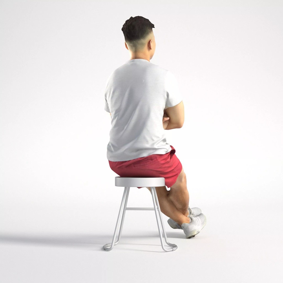Asian Male Character 3D Model – Low Poly Casual Sitting Asset, FBX - View 5
