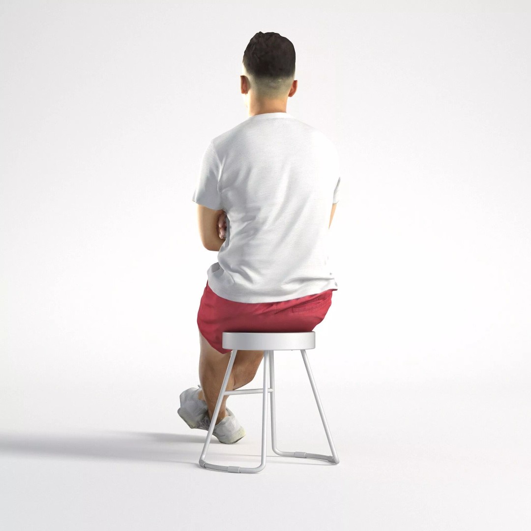 Asian Male Character 3D Model – Low Poly Casual Sitting Asset, FBX - View 6
