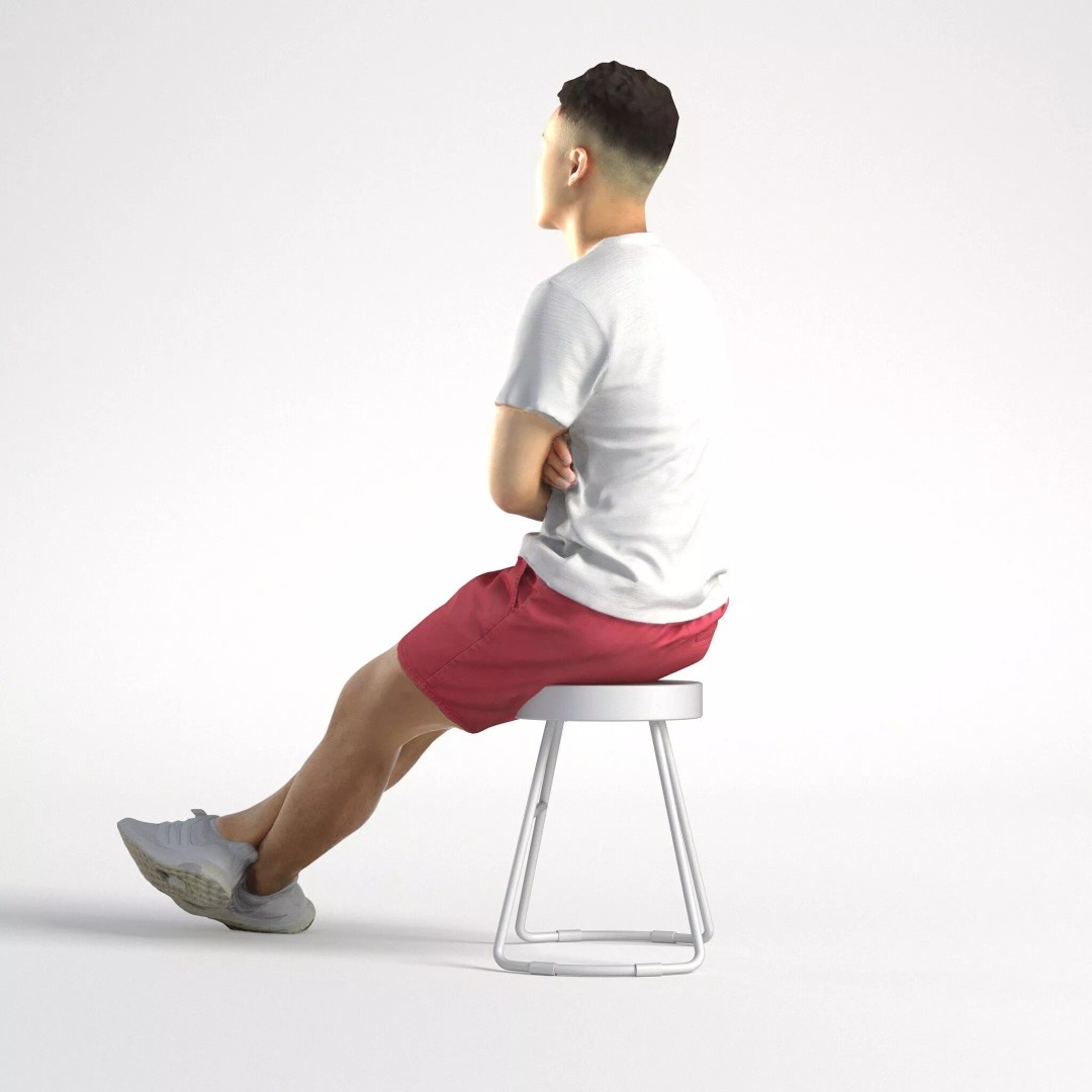 Asian Male Character 3D Model – Low Poly Casual Sitting Asset, FBX - View 7