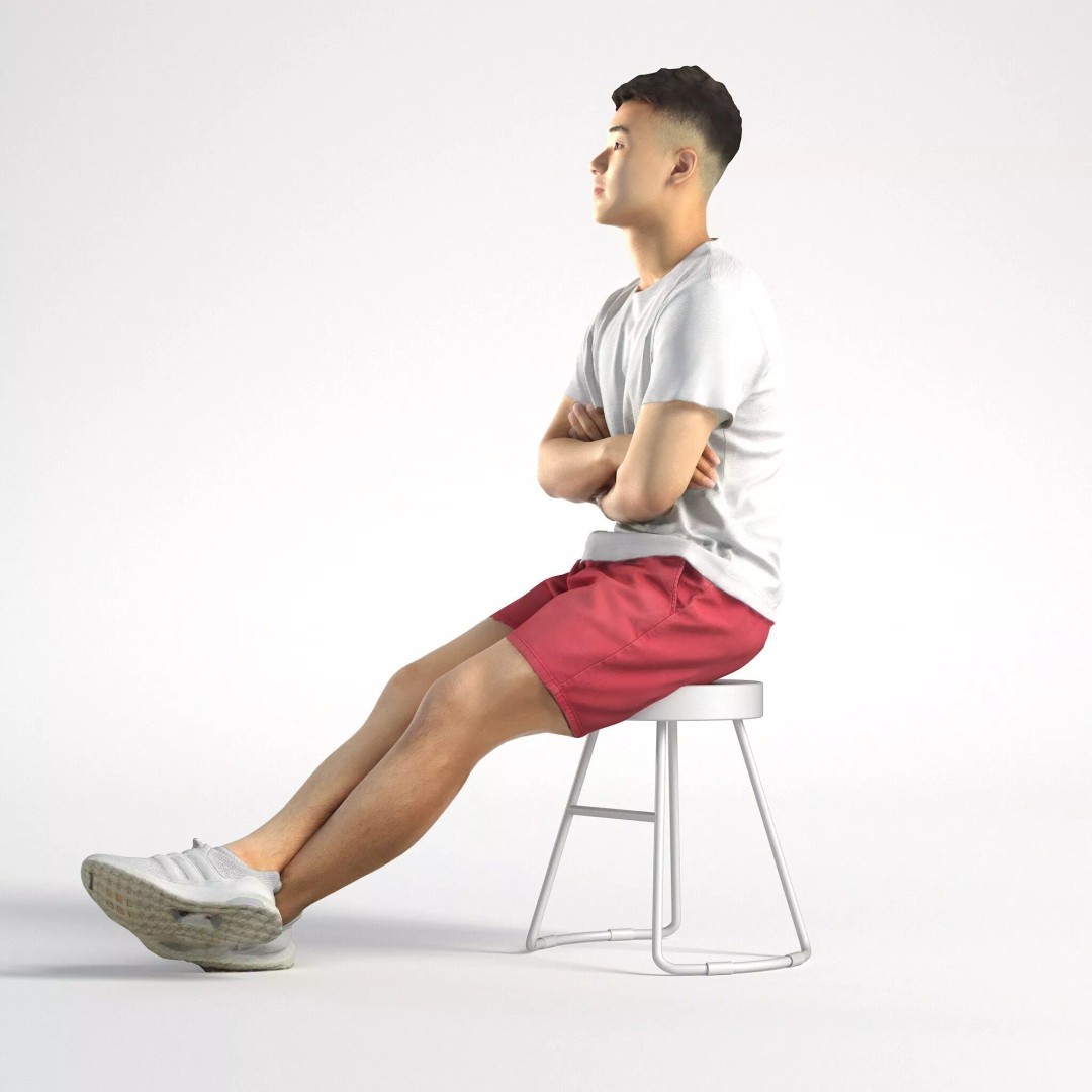 Asian Male Character 3D Model – Low Poly Casual Sitting Asset, FBX - View 8