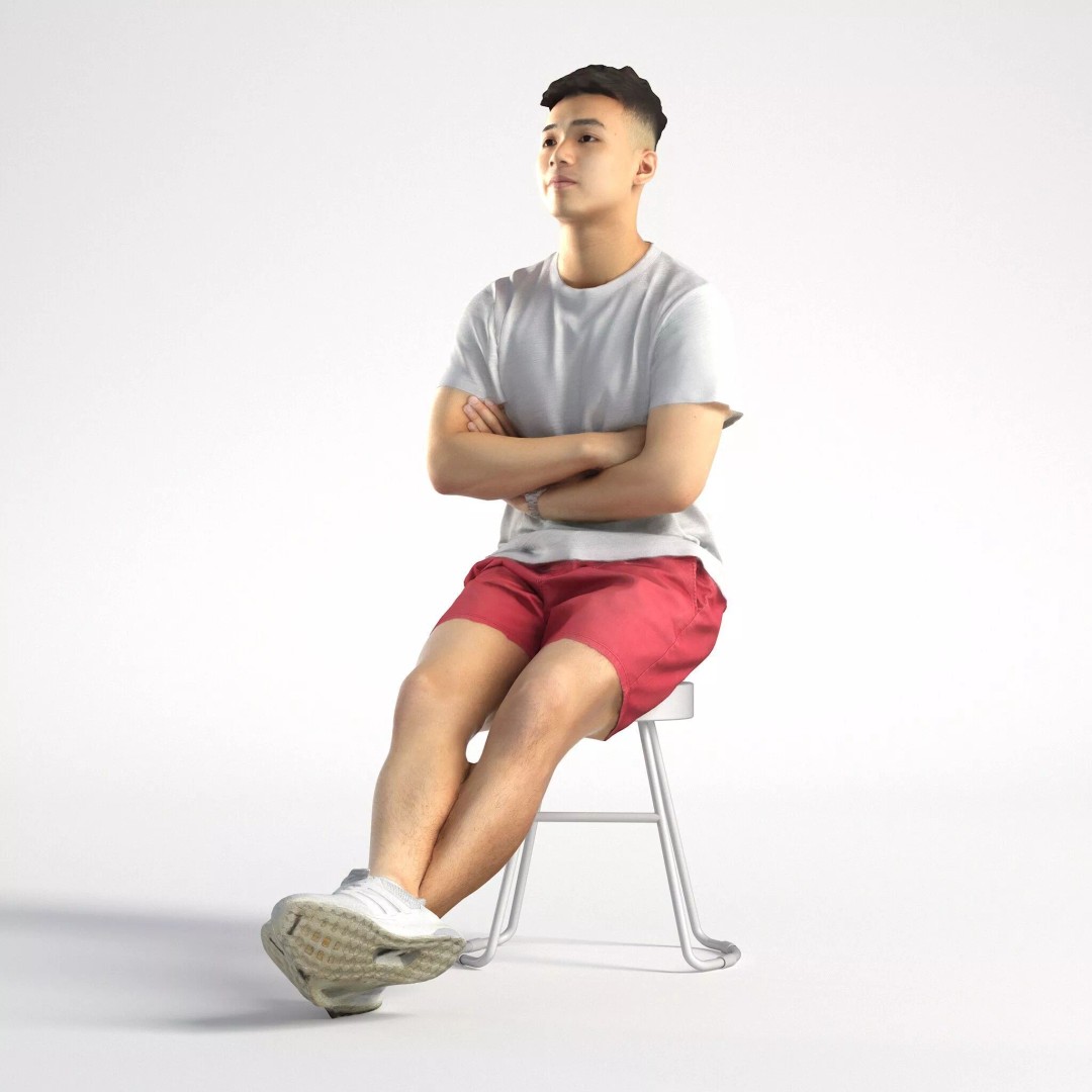 Asian Male Character 3D Model – Low Poly Casual Sitting Asset, FBX - View 9