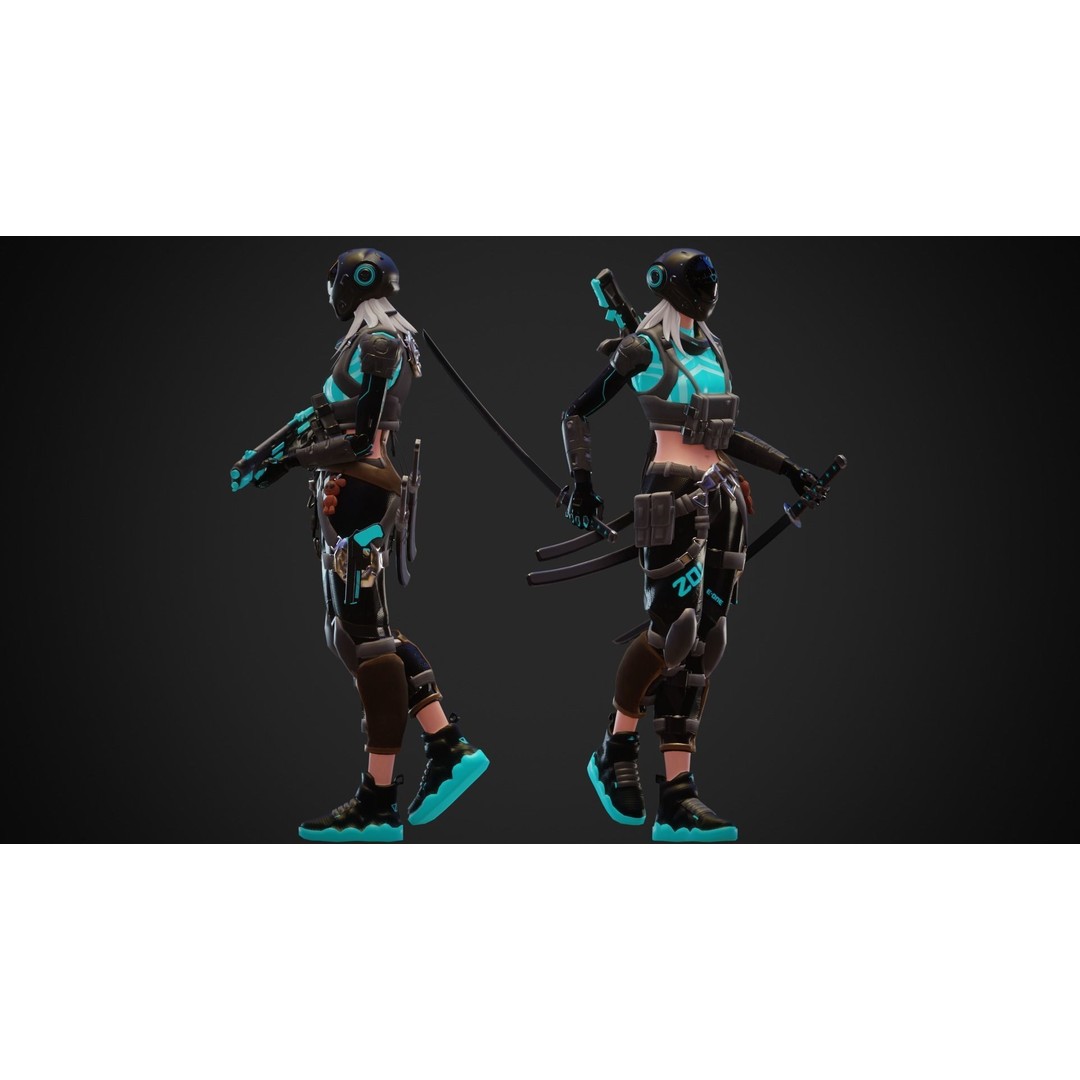 Cyberpunk Zoi Robot 3D Model – Low Poly Rigged Character, FBX - View 10