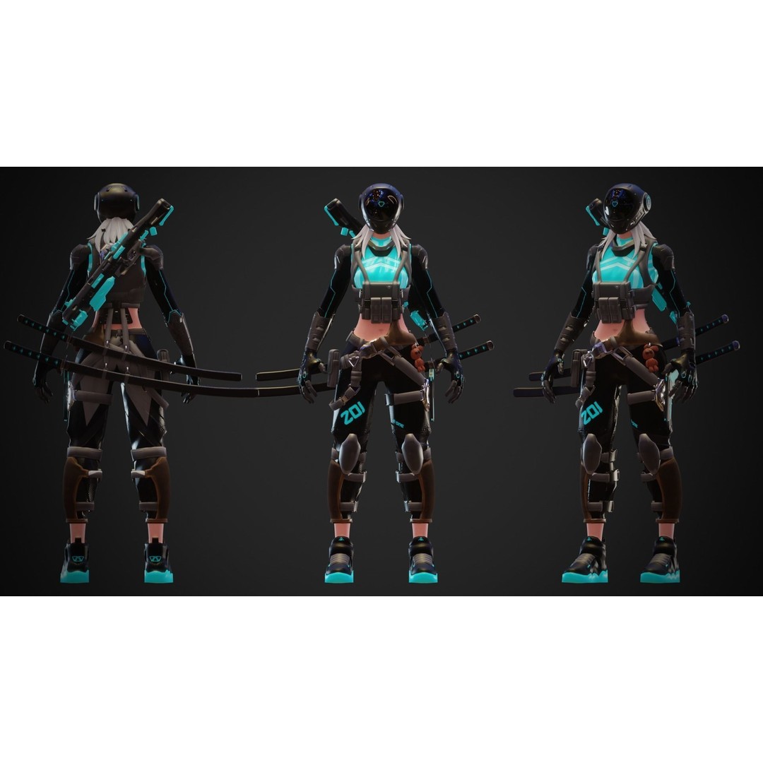 Cyberpunk Zoi Robot 3D Model – Low Poly Rigged Character, FBX - View 11