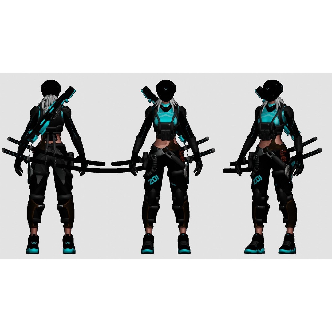 Cyberpunk Zoi Robot 3D Model – Low Poly Rigged Character, FBX - View 12