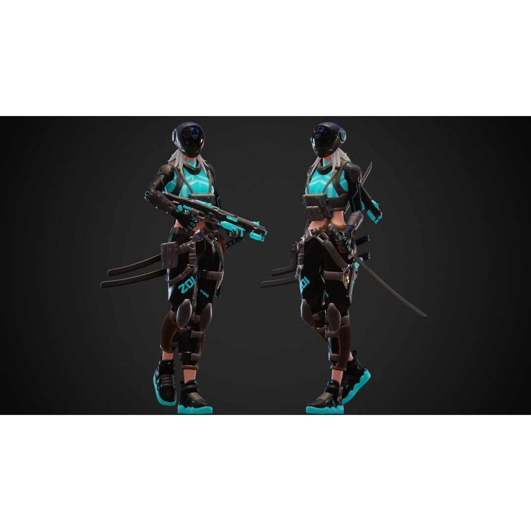 Cyberpunk Zoi Robot 3D Model – Low Poly Rigged Character, FBX - View 3