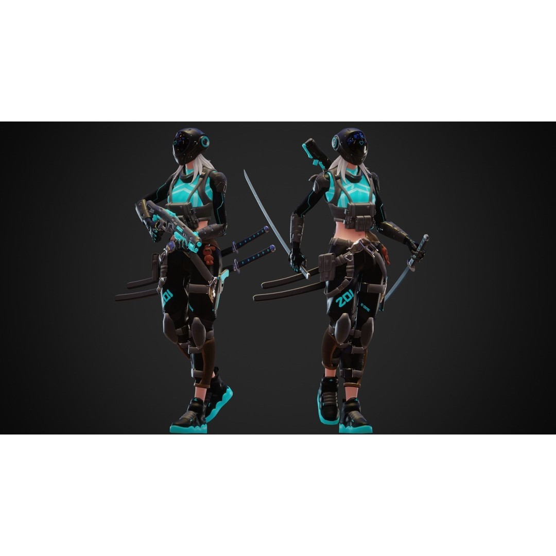 Cyberpunk Zoi Robot 3D Model – Low Poly Rigged Character, FBX - View 4