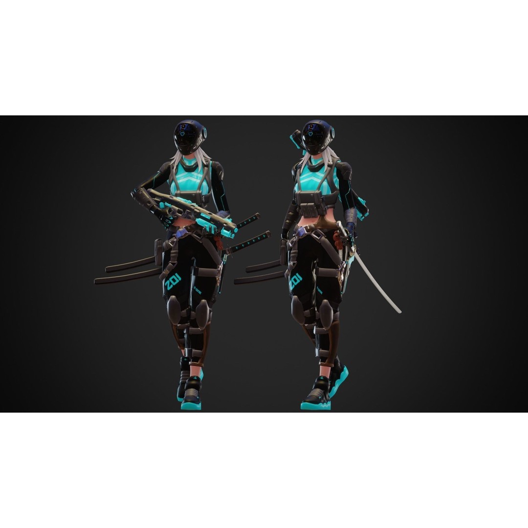 Cyberpunk Zoi Robot 3D Model – Low Poly Rigged Character, FBX - View 5
