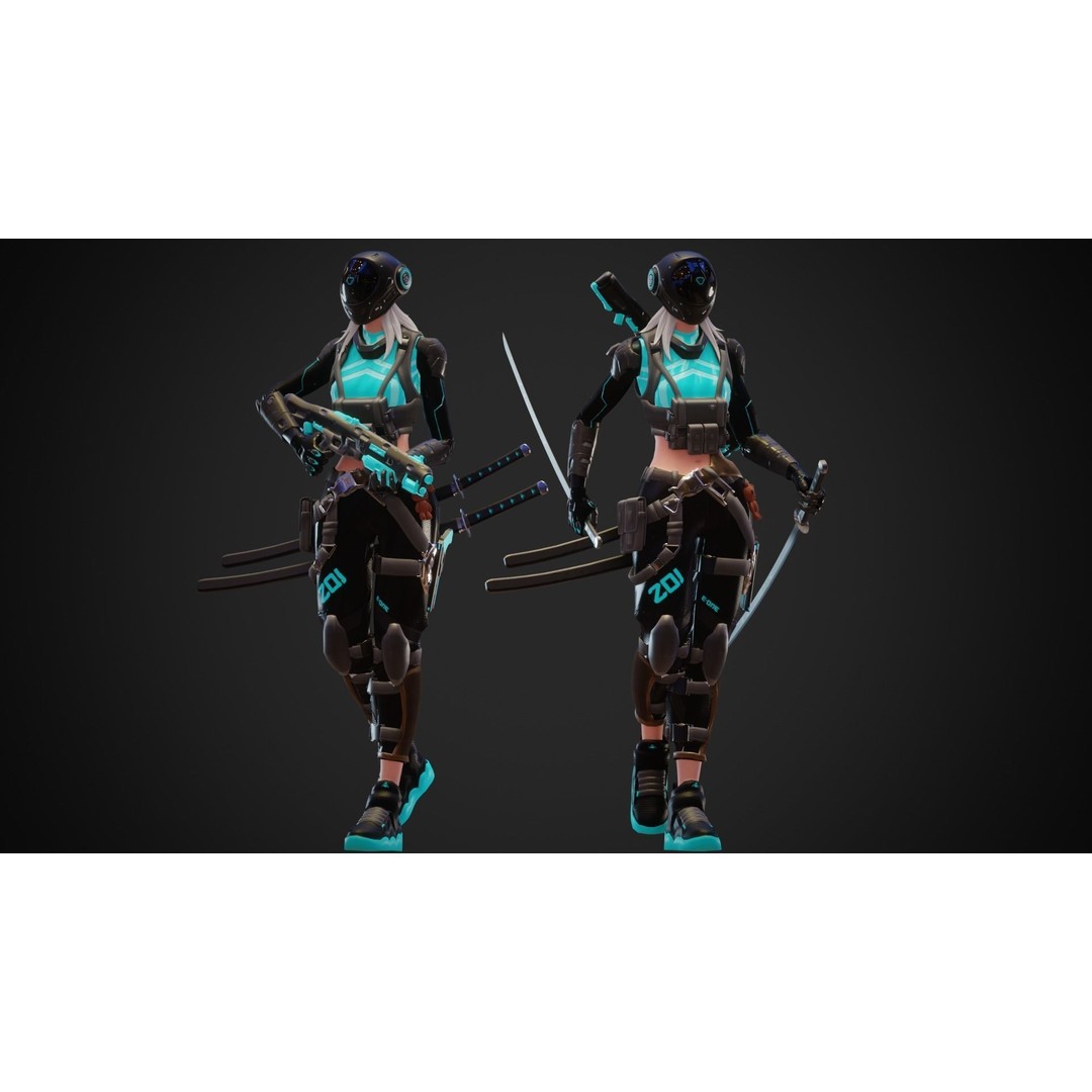 Cyberpunk Zoi Robot 3D Model – Low Poly Rigged Character, FBX - View 6