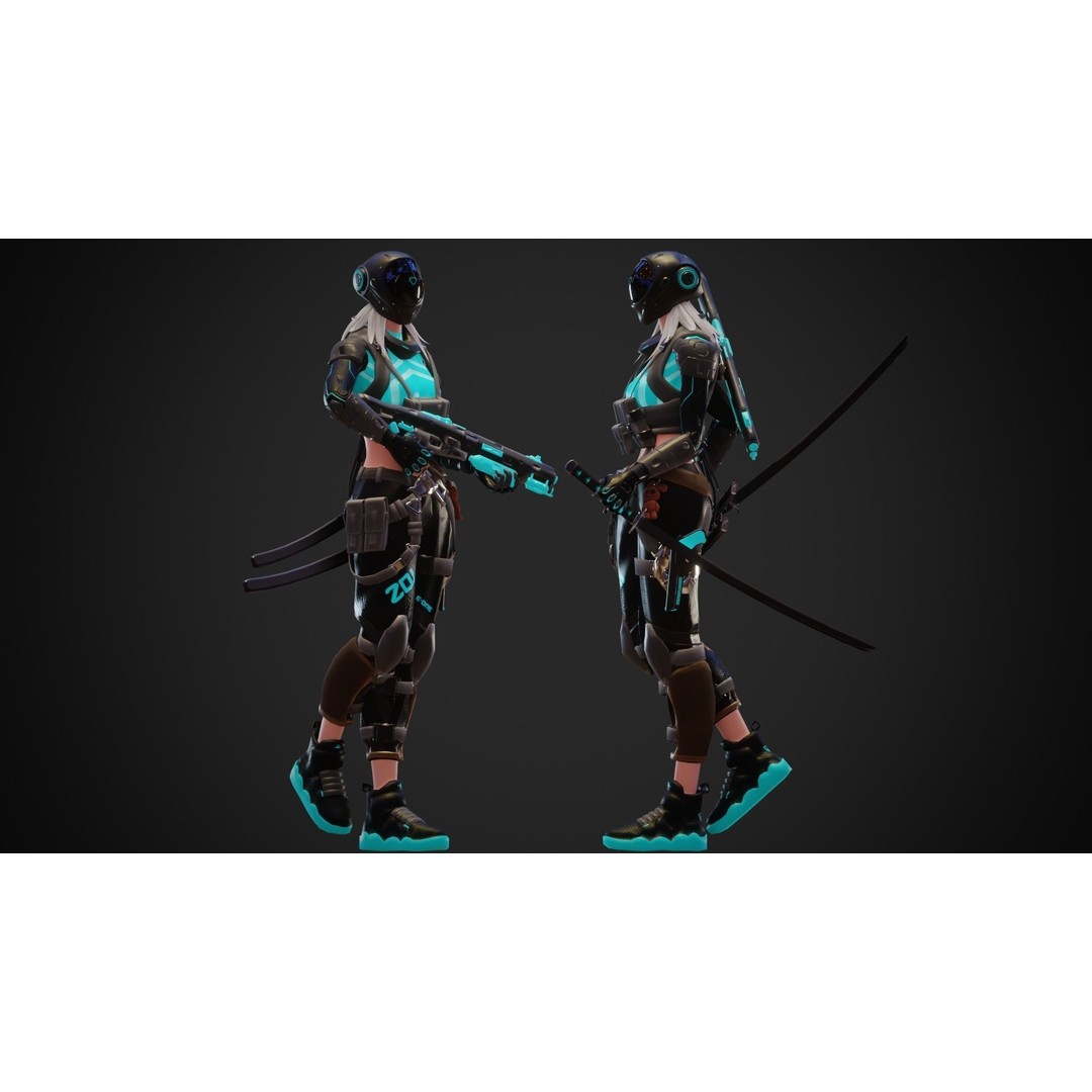 Cyberpunk Zoi Robot 3D Model – Low Poly Rigged Character, FBX - View 7