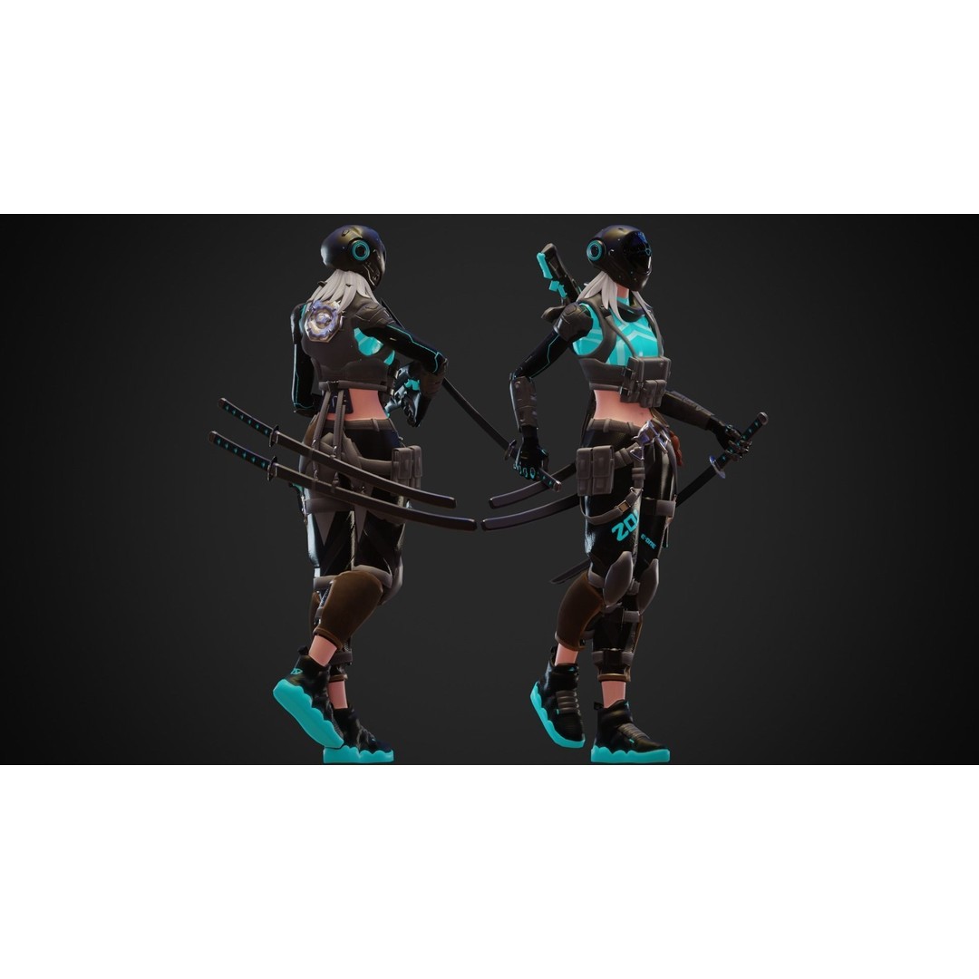 Cyberpunk Zoi Robot 3D Model – Low Poly Rigged Character, FBX - View 8