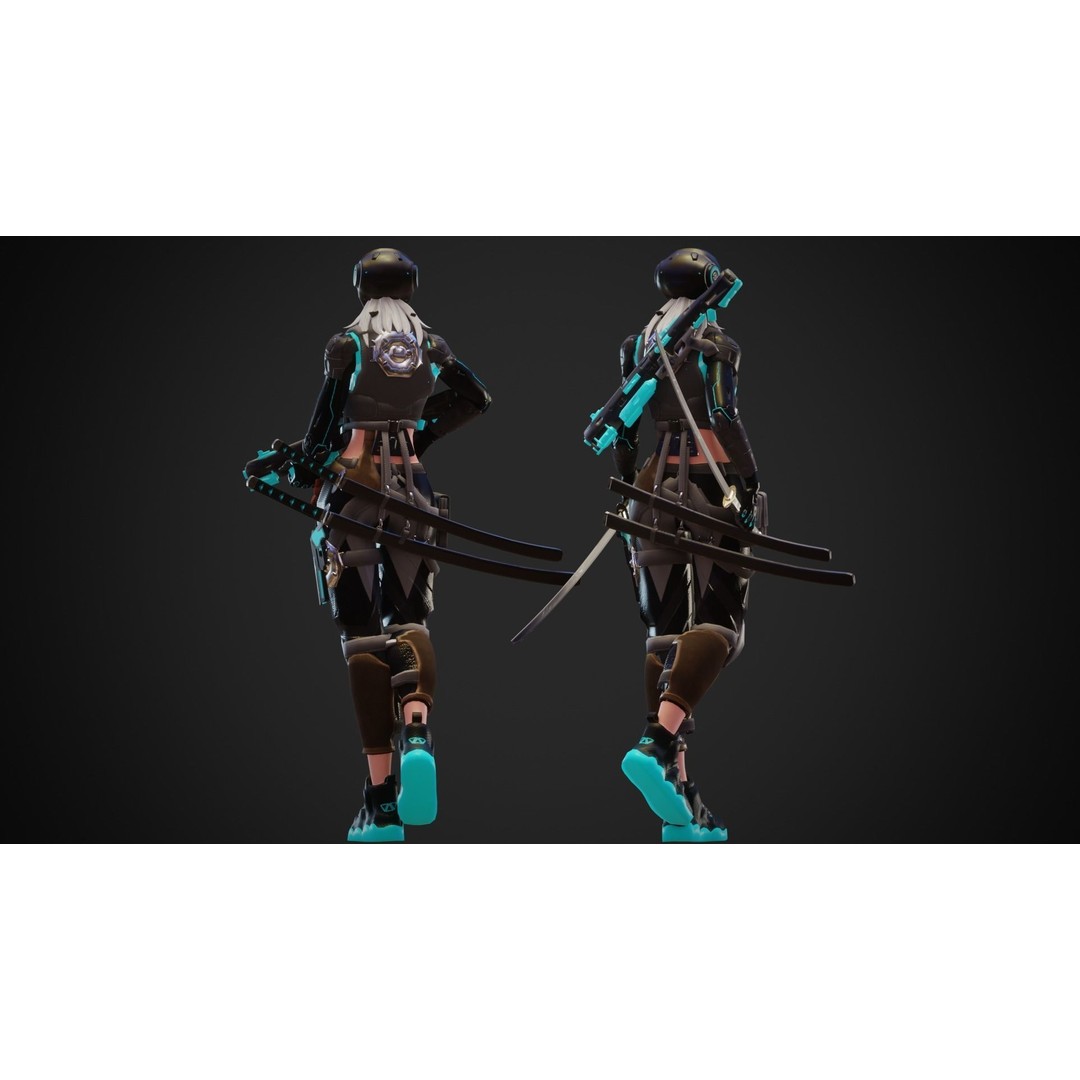 Cyberpunk Zoi Robot 3D Model – Low Poly Rigged Character, FBX - View 9