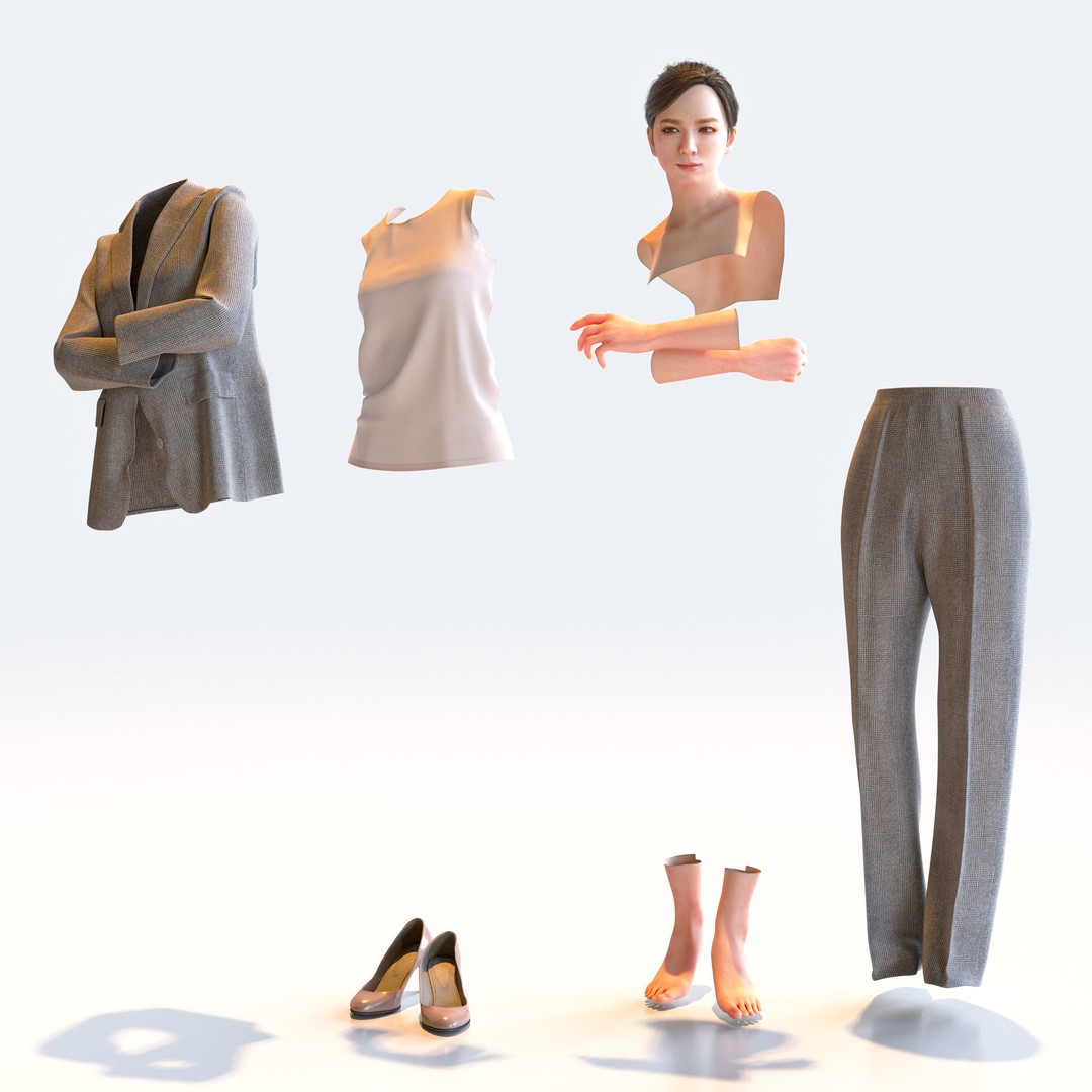 Posed Asian Business Woman 3D Model – High Poly PBR Characters, FBX