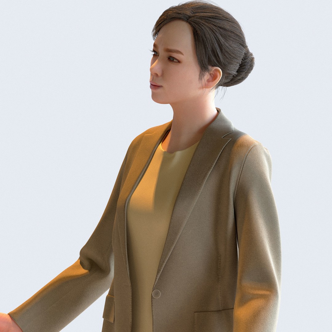 Posed Asian Business Woman 3D Model – High Poly PBR Characters, FBX - View 12