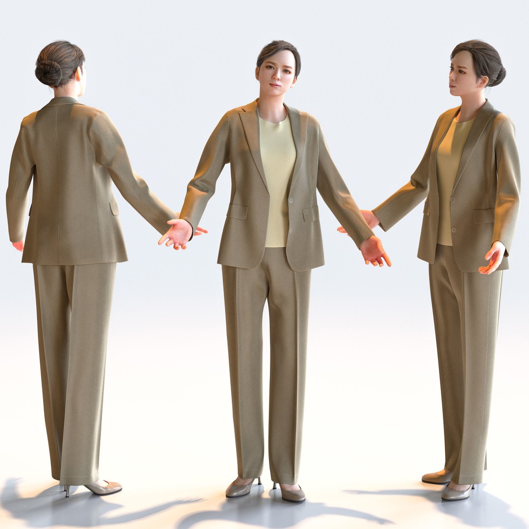 Posed Asian Business Woman 3D Model – High Poly PBR Characters, FBX - View 13