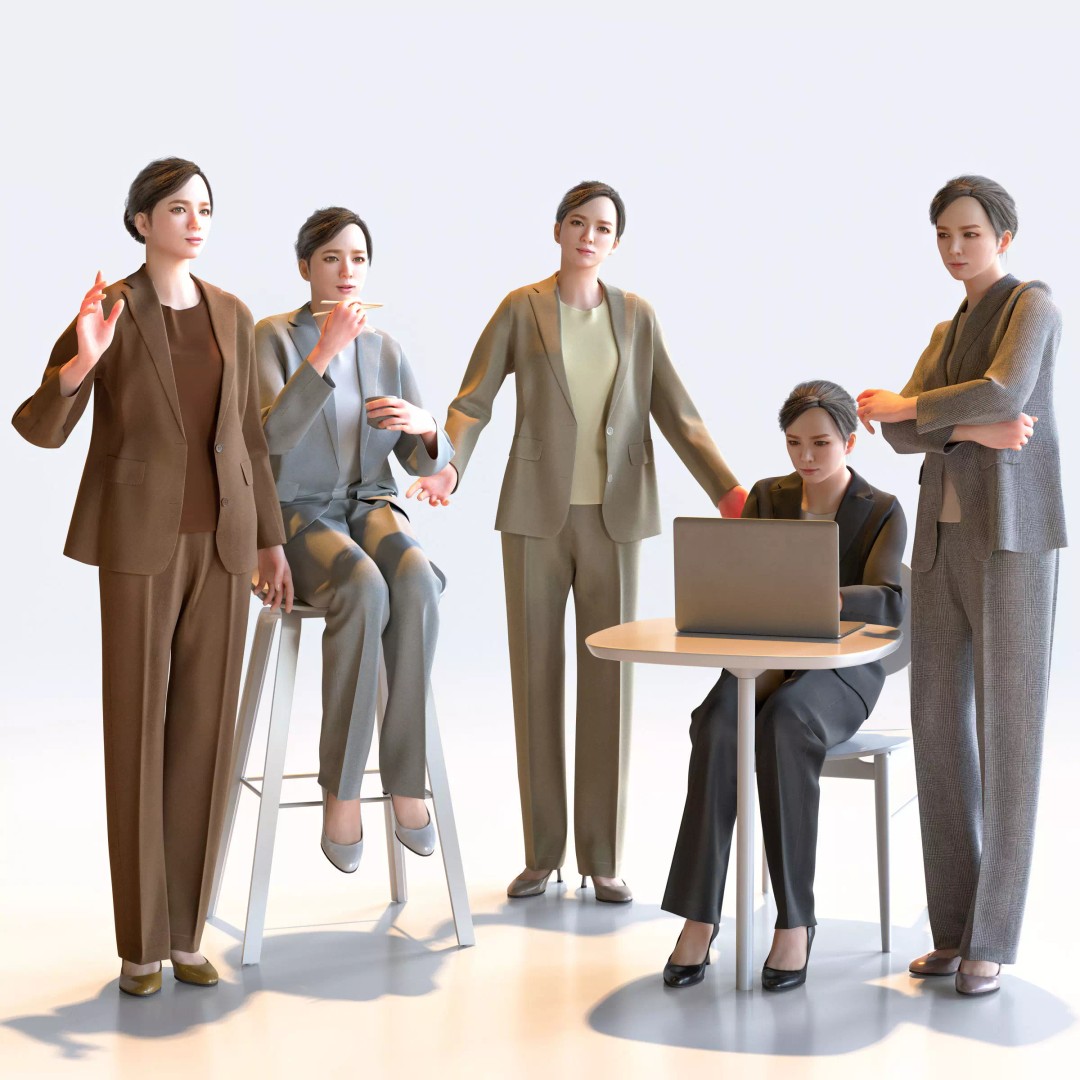 Posed Asian Business Woman 3D Model – High Poly PBR Characters, FBX - View 2